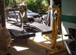 Backing the trailer into the garage, so the engine crane doesn't have to roll over the threshold